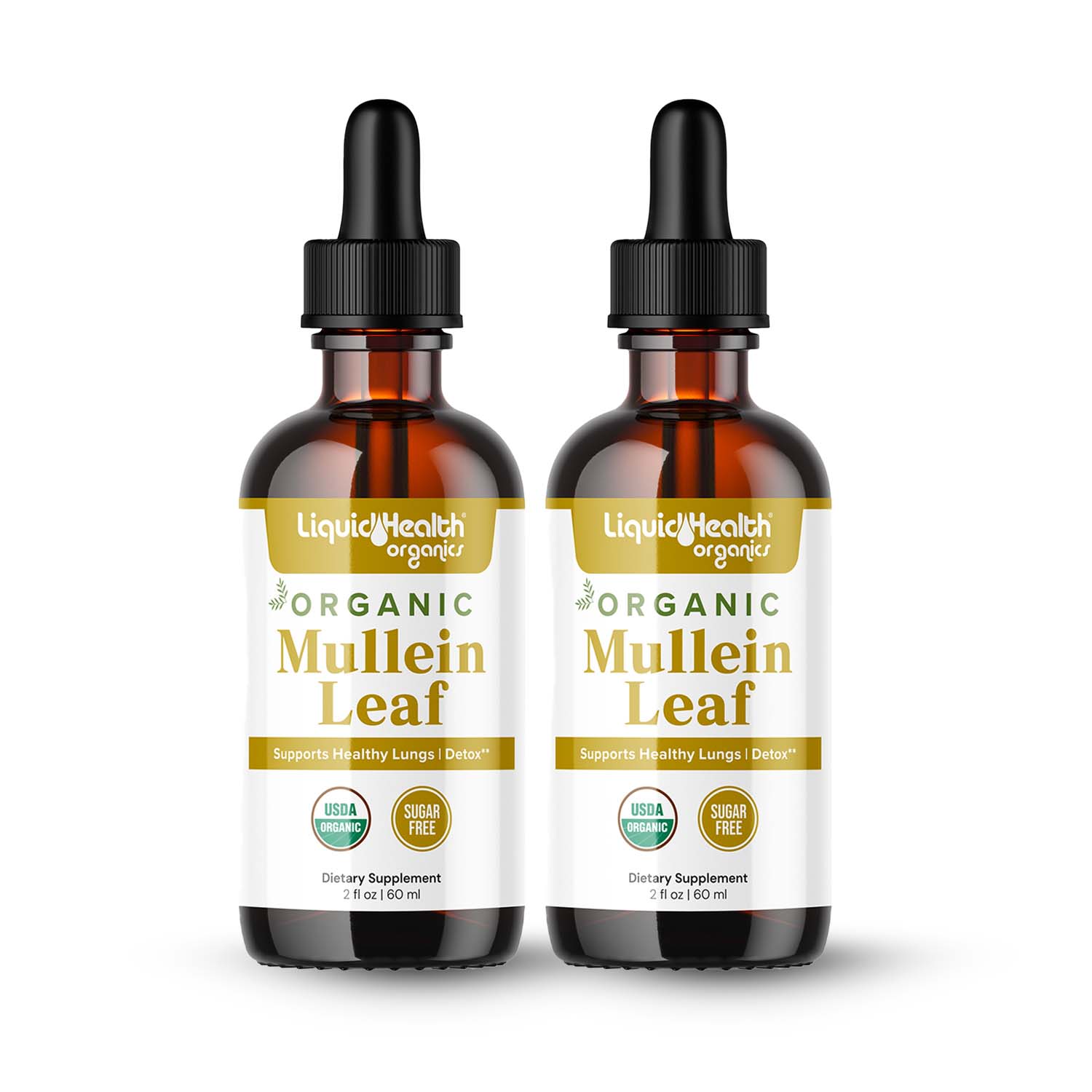 Two pack organic mullein leaf extract dropper bottles