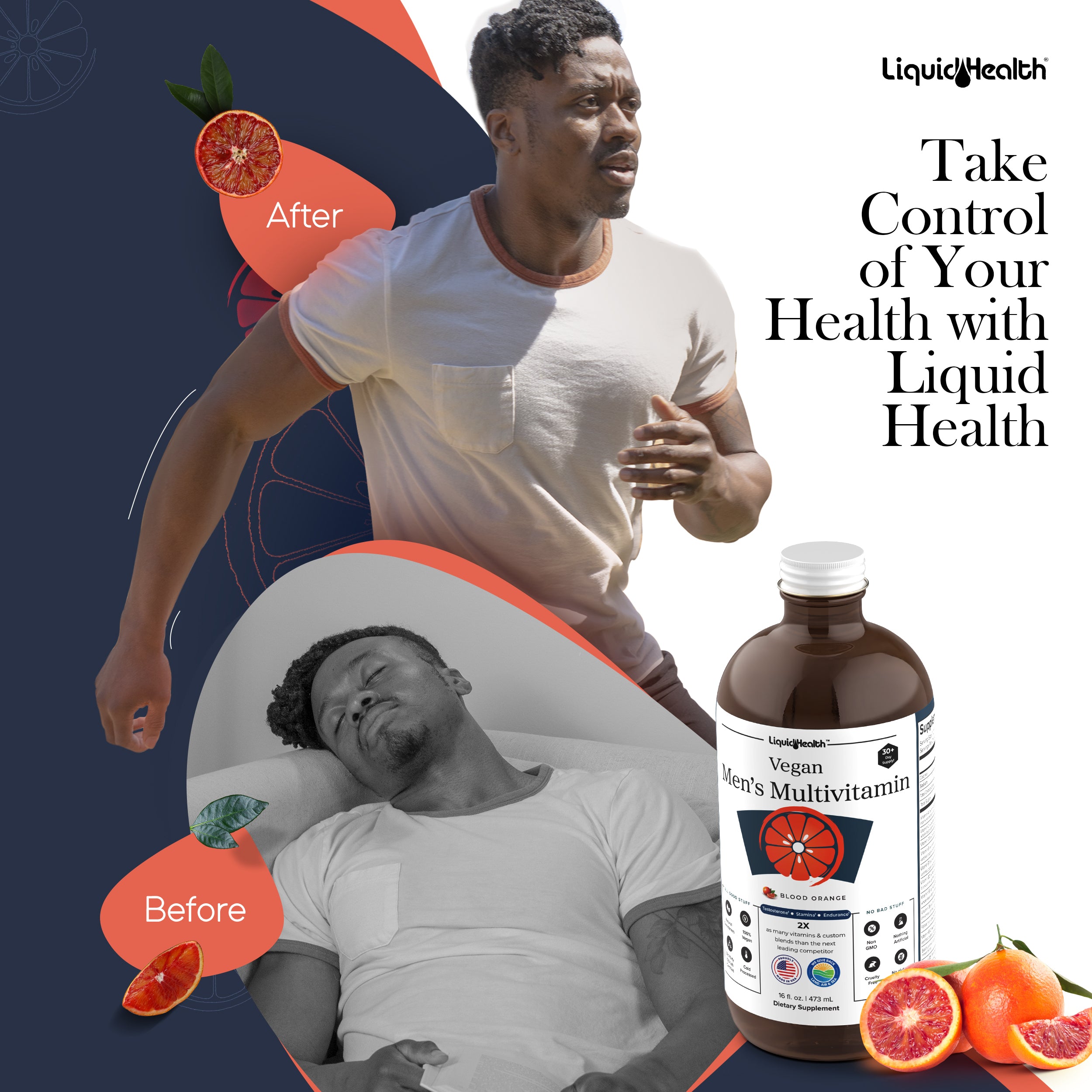 Active man promoting energy and health supplement benefits