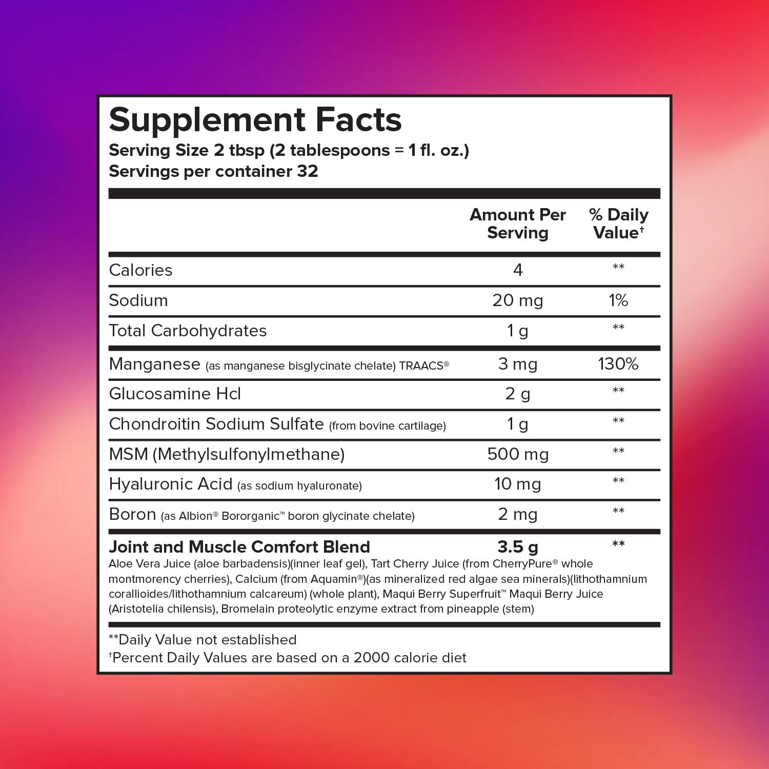 Optimum Joint supplement facts label