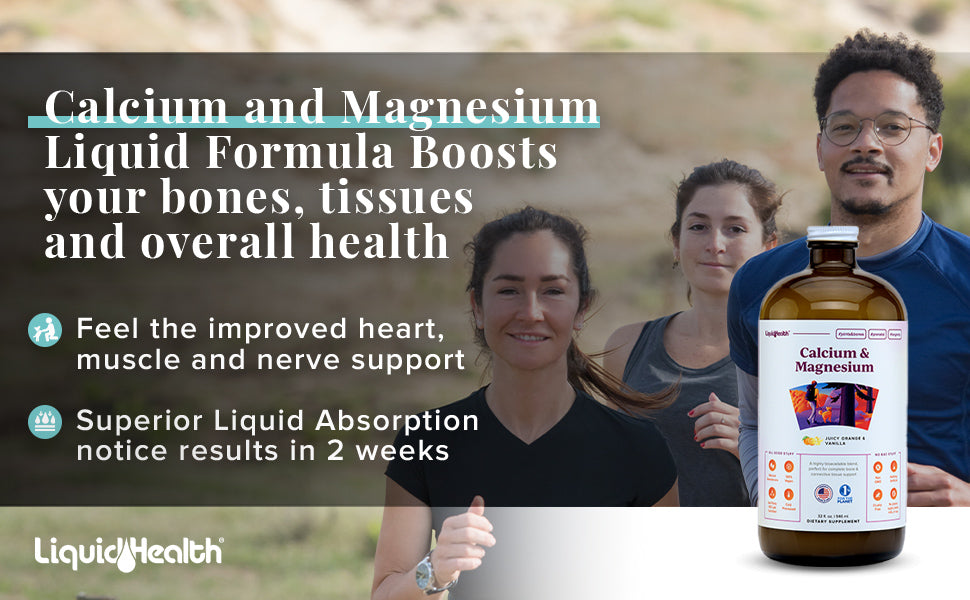 Calcium and Magnesium liquid formula supporting bones, muscles, and overall health