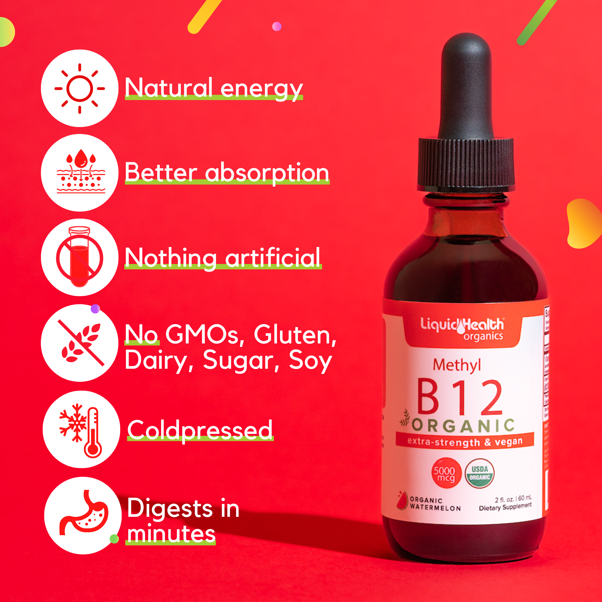 Liquid B12 dropper usage close up with bottle