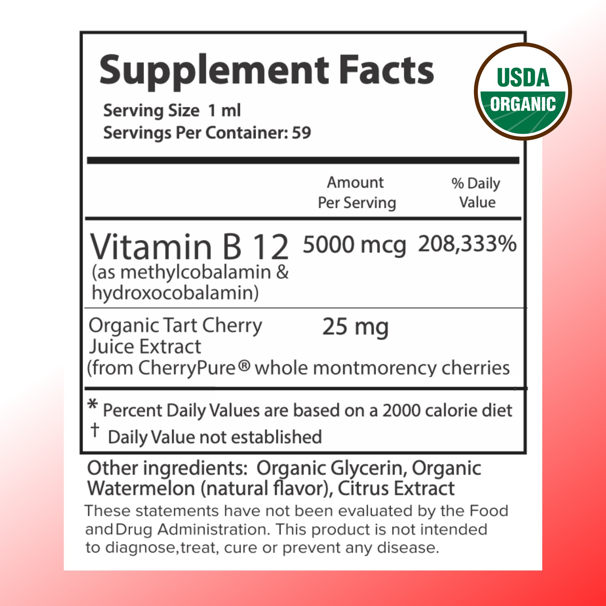 Organic methyl B12 nutrition facts panel Liquid Health