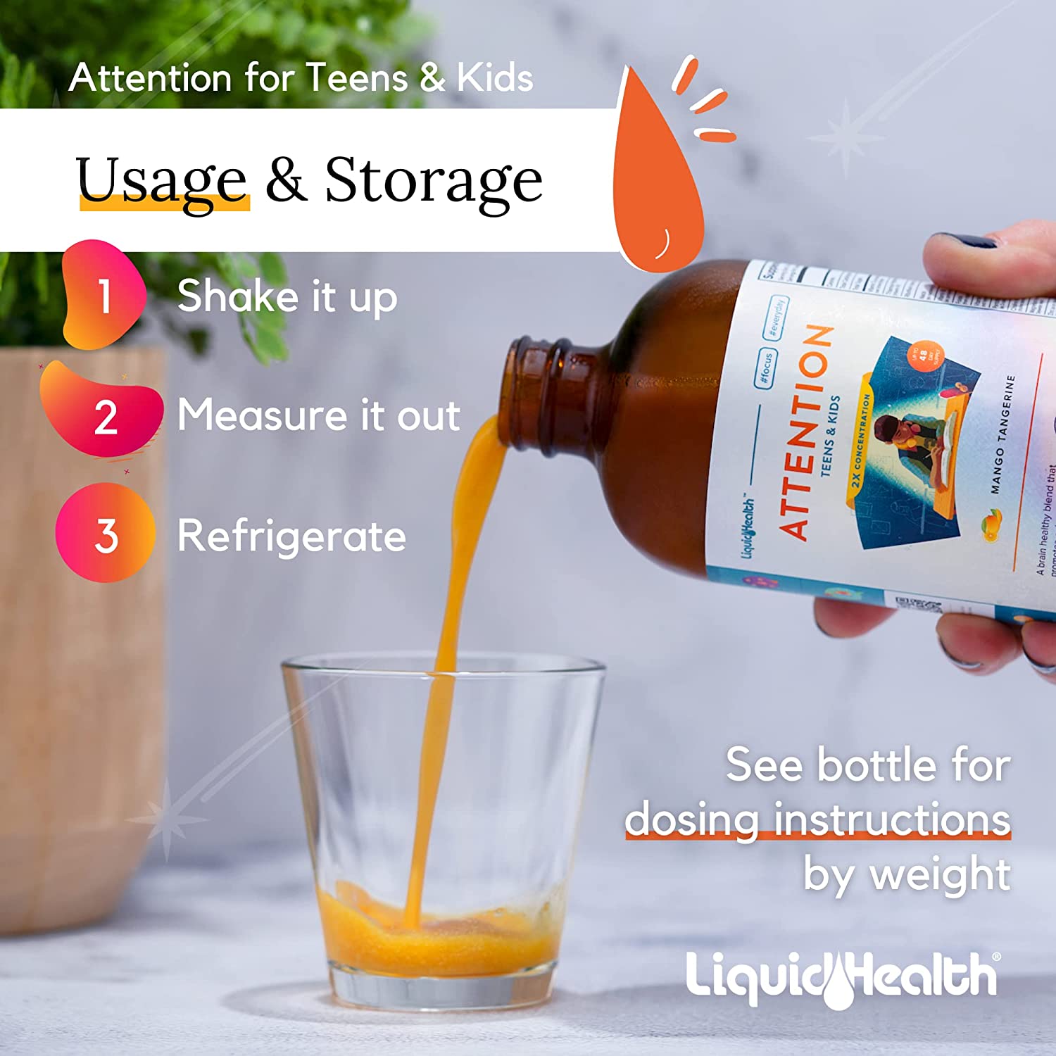 How to use liquid supplement pouring into glass