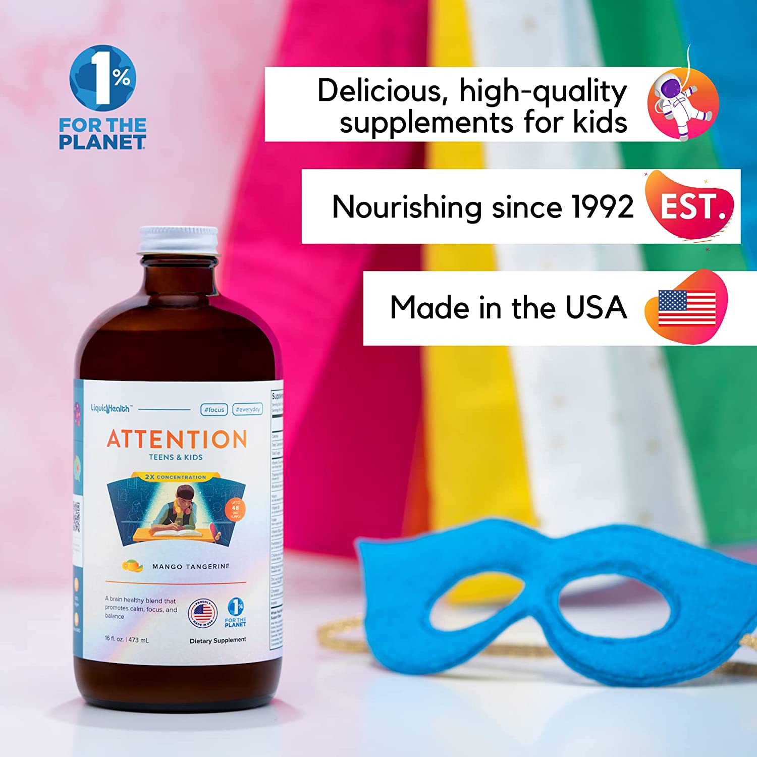 Made in USA kids supplement with colorful background