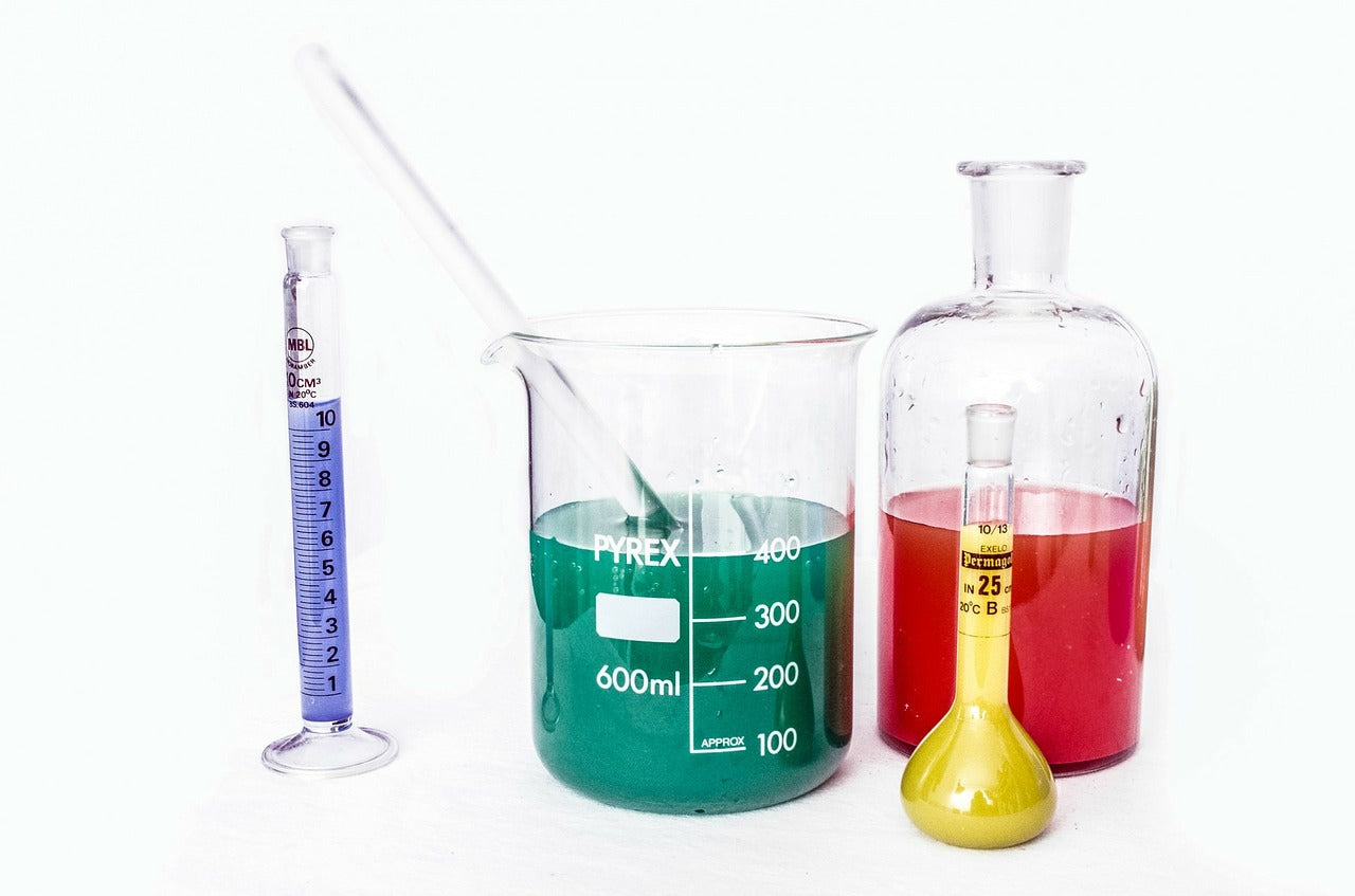 Laboratory glasses with different liquid colors