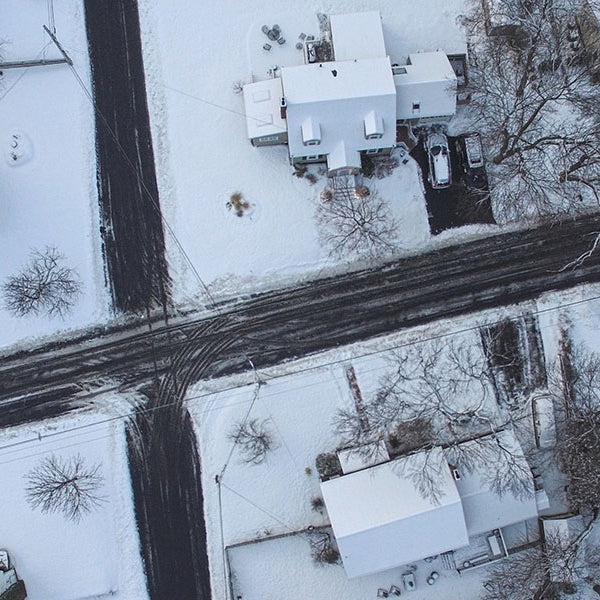Aerial picture of a neighborhood in winter