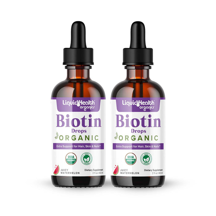 Two pack organic biotin dropper bottles