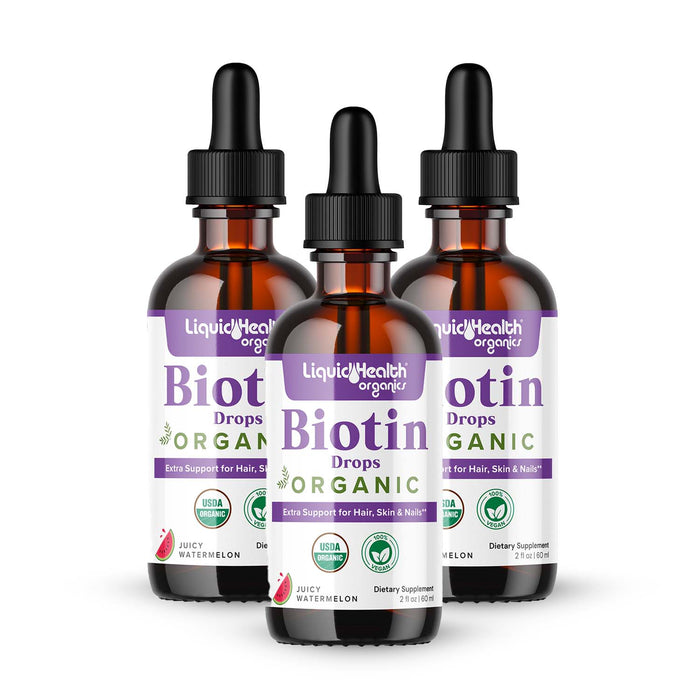 Three pack organic biotin drops bottles