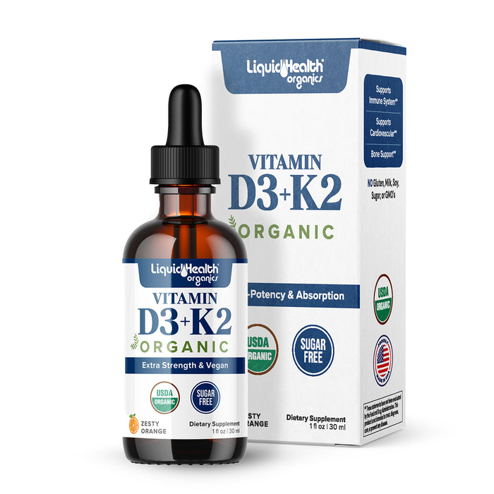Liquid Health Organic Vitamin D3 Plus K2 Drops (5,000 IU Extra Strength)