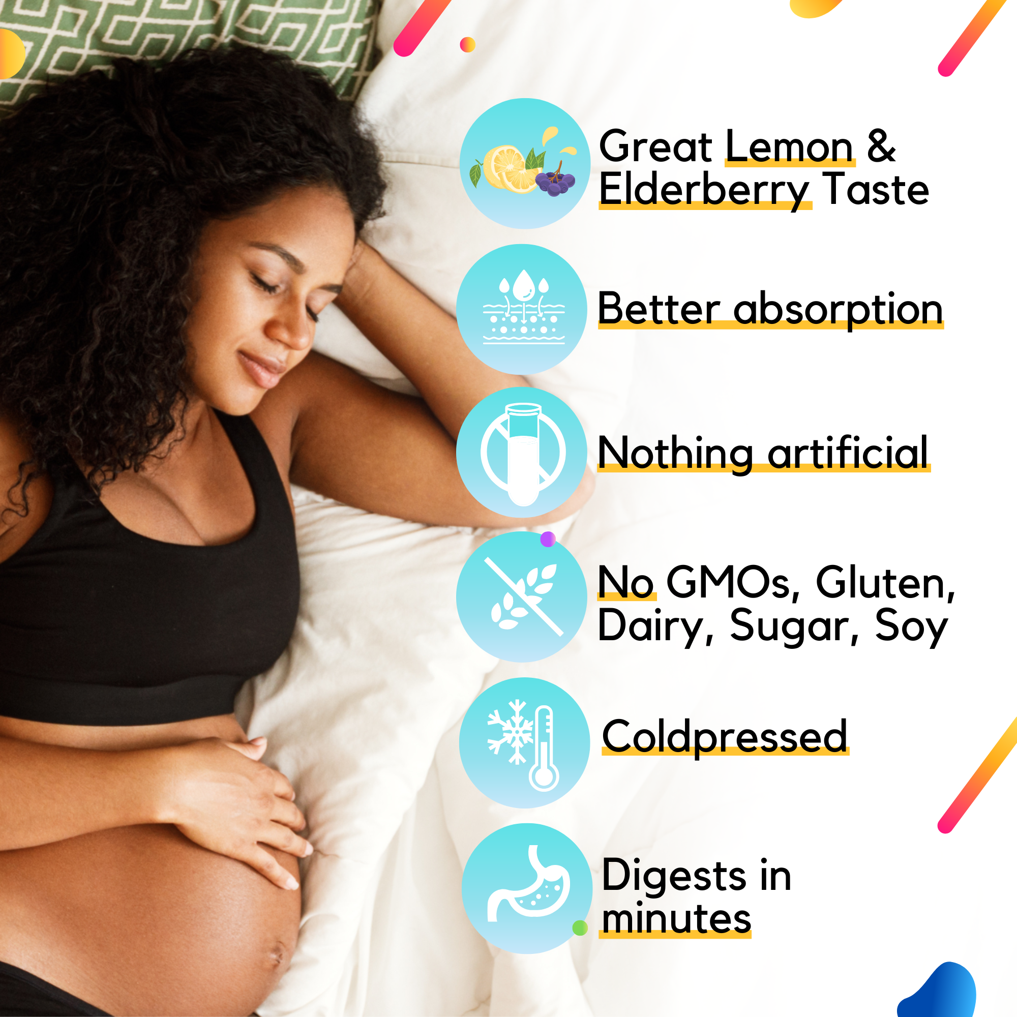 Pregnant woman using liquid prenatal vitamins