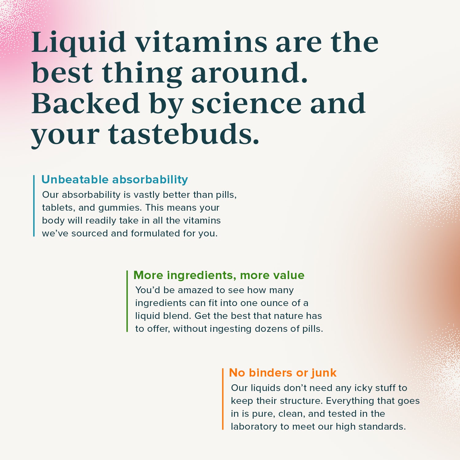 Liquid vitamins backed by science for better absorption and taste