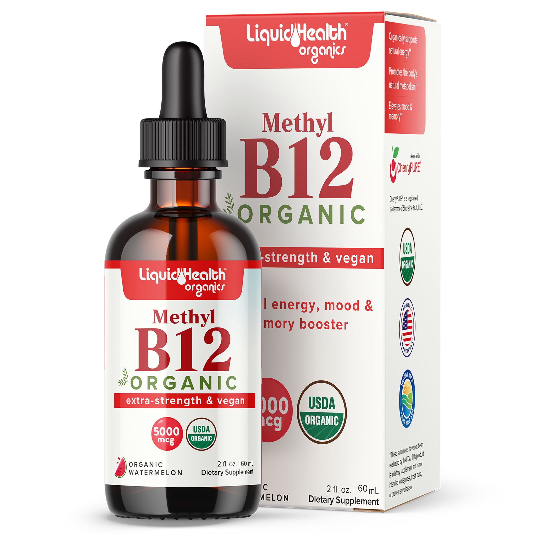 Organic Methyl Vitamin B12 Liquid (Extra Strength & Vegan 5,000 mcg)