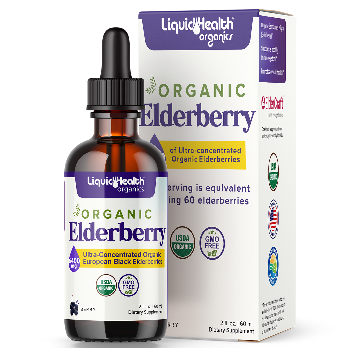 Organic Elderberry Drops, 6400 mg Immune Support Liquid Vitamin Supp