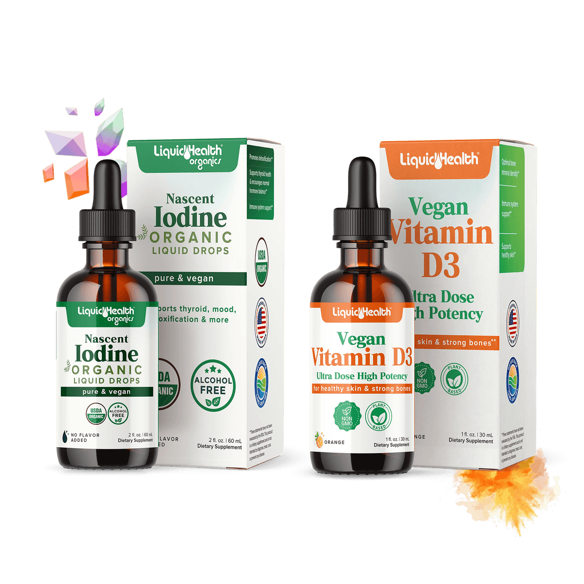 Organic Iodine Vegan Vitamin D3 Combo Pack Liquid Health