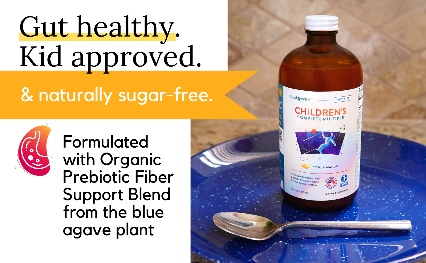 Sugar free kids multivitamin with gut health support